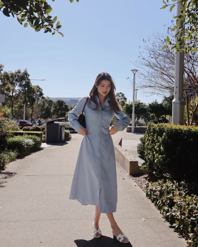Pale Blue Button Down Midi Dress