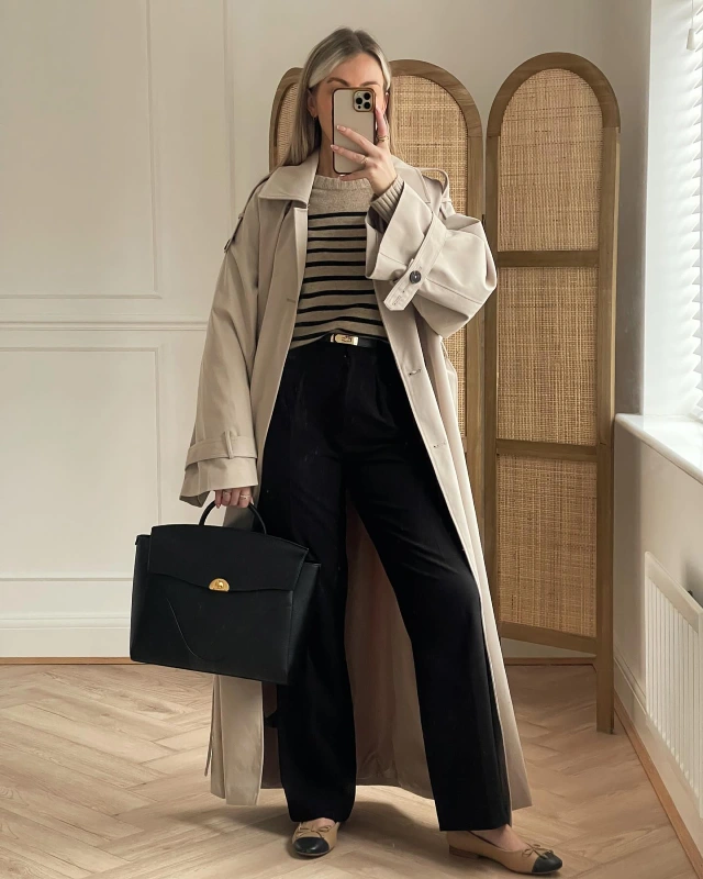 Striped Knit and Oversized Trench