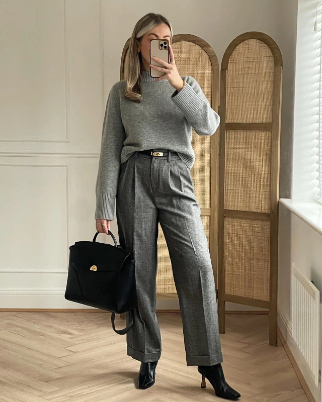 Monochrome Grey Knit and Plaid Trousers