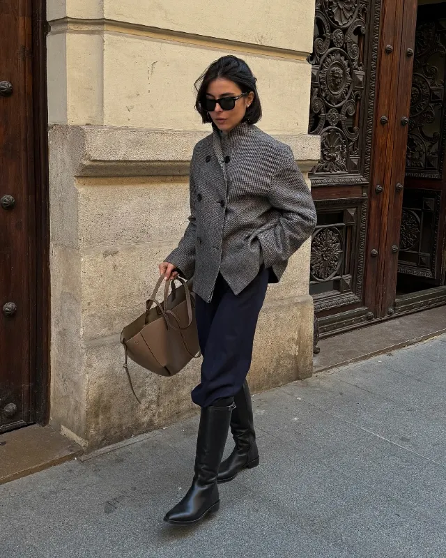 Textured Grey Jacket and Knee High Boots