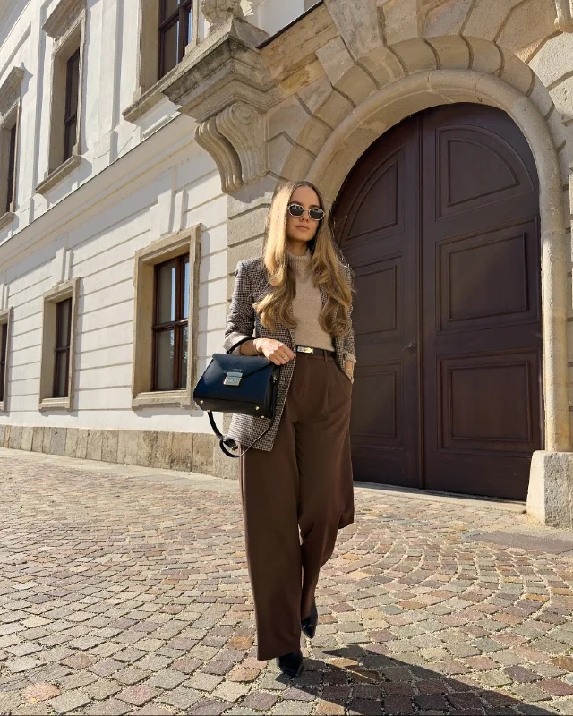 Houndstooth Blazer and Earthy Trousers