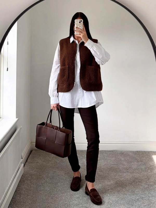 Fleece Vest and White Button Down