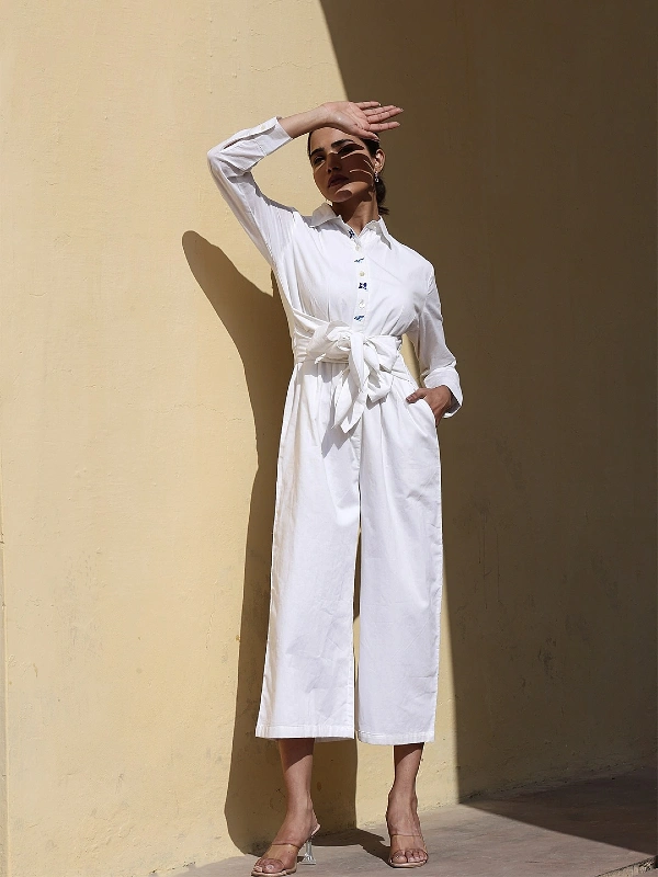 Crisp White Tie Waist Jumpsuit