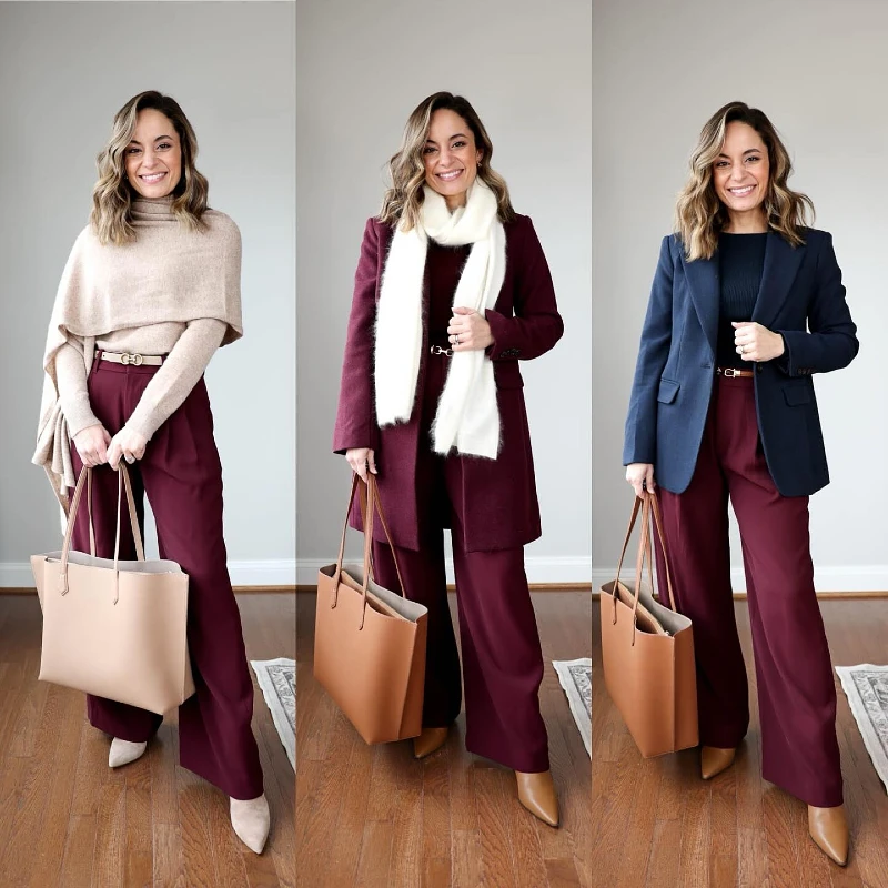 Wide Leg Burgundy Trousers