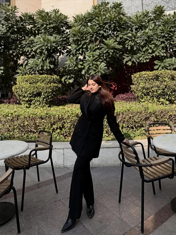 Satin Lapel Blazer and Flared Pants