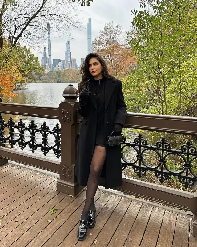 Long Overcoat and Patterned Tights