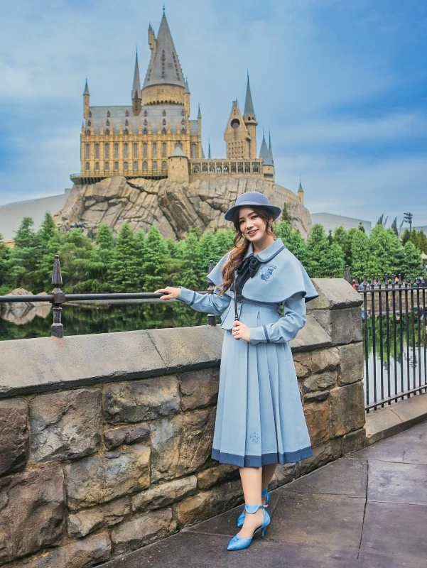 Formal Cape and Pleated Midi Skirt
