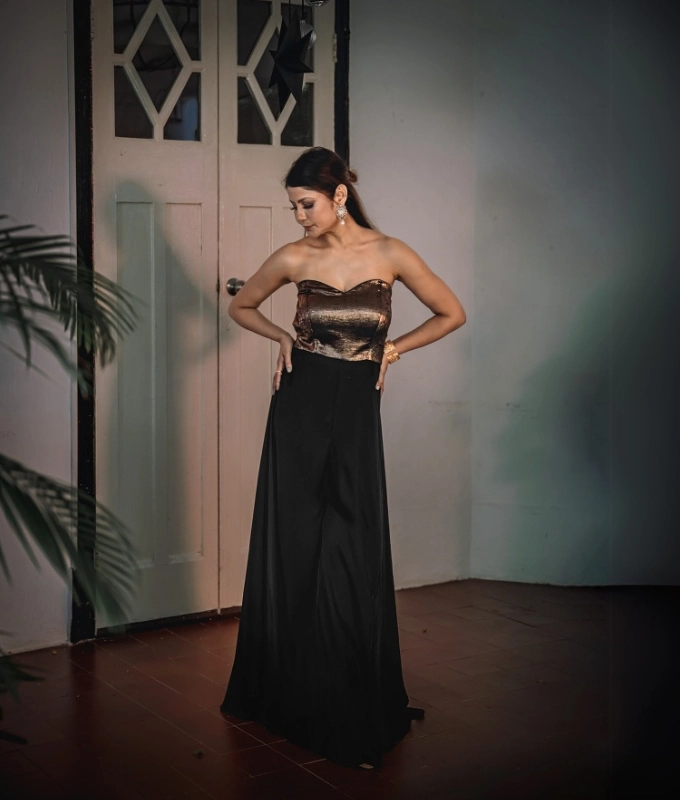 Metallic Strapless Gown