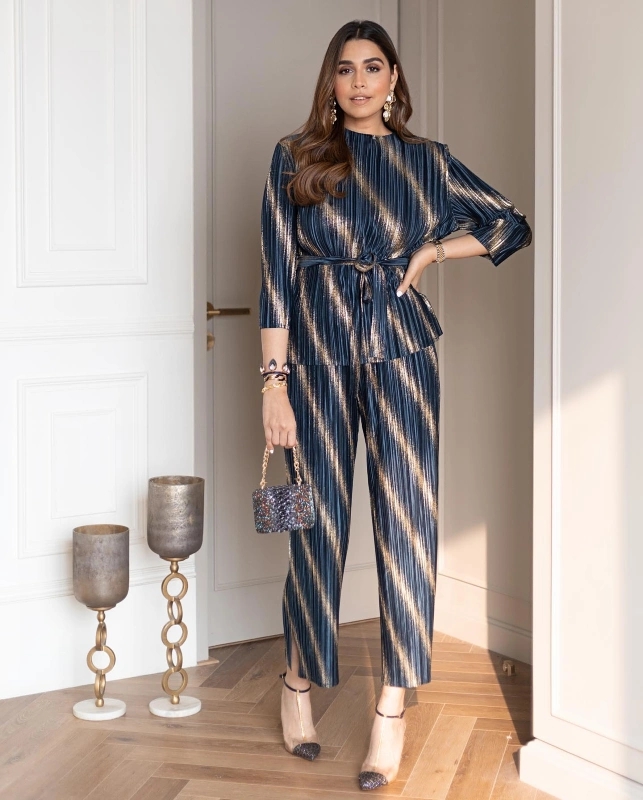 Metallic Plissé Co-ord Set