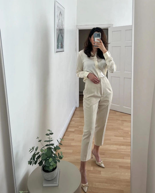 Cream Satin Office Tailored Look