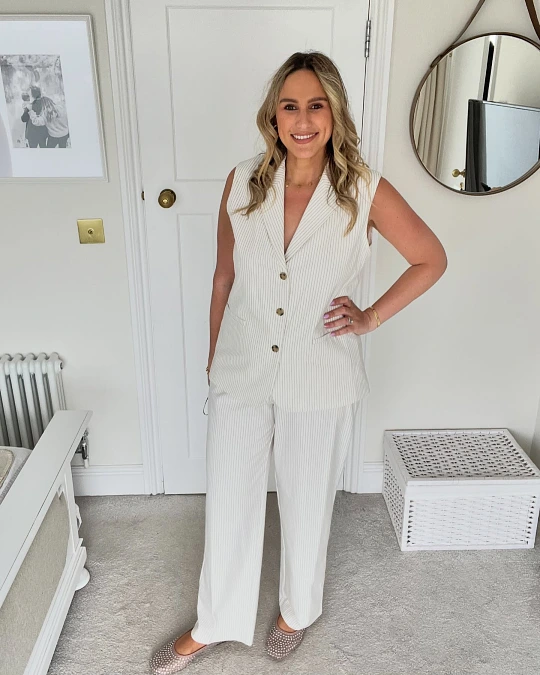 Cream Pinstripe Vest Suit Office Look