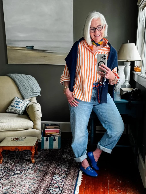 Bright Striped Shirt With Relaxed Denim