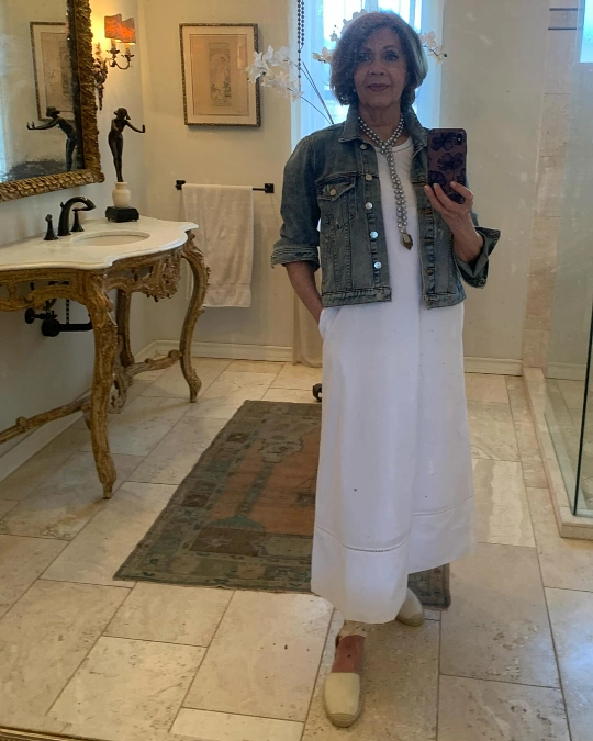 White Midi Dress With Classic Denim Jacket