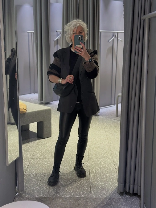 Black Blazer With Sleek Monochrome Layers