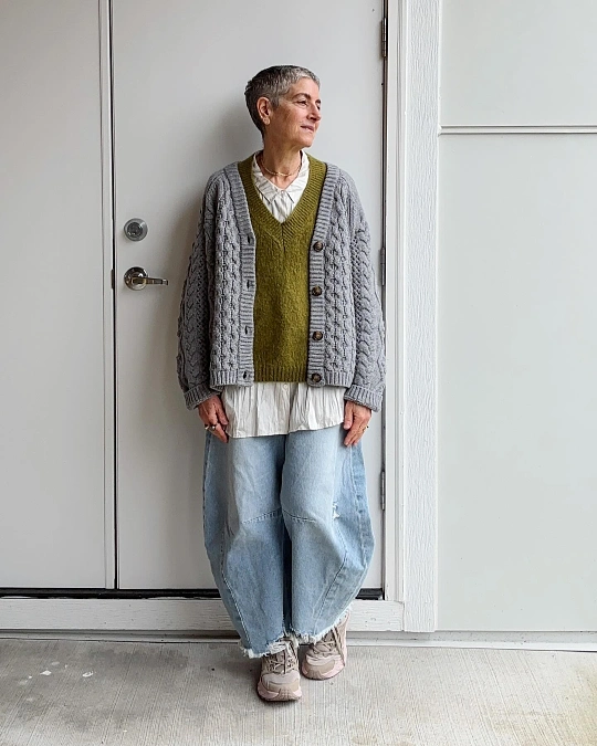 Layered Cable Knit With Relaxed Barrel Jeans