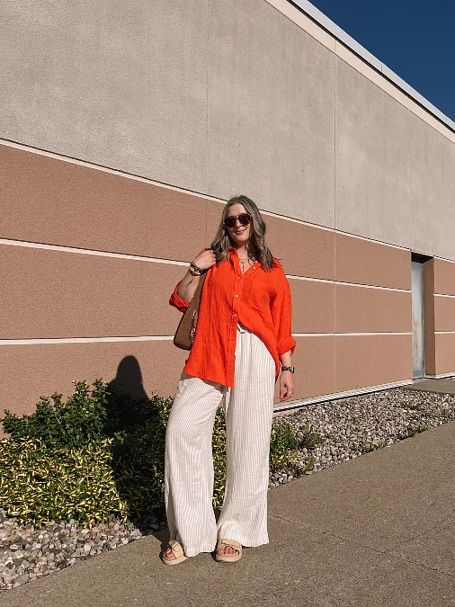 Bright Orange Shirt With Wide Leg Trousers