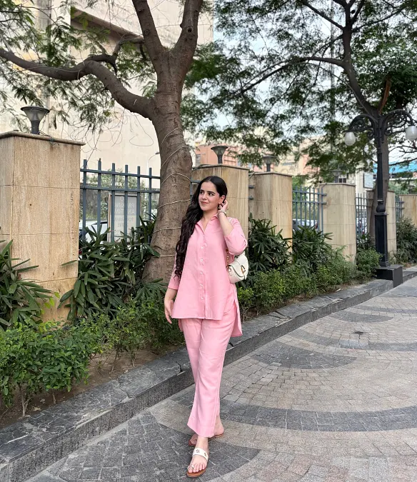 Pink Co Ord Shirt With Straight Leg Trousers