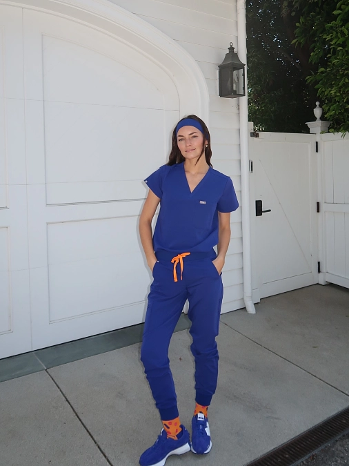 Royal Blue Scrub Joggers With Sport Sneakers