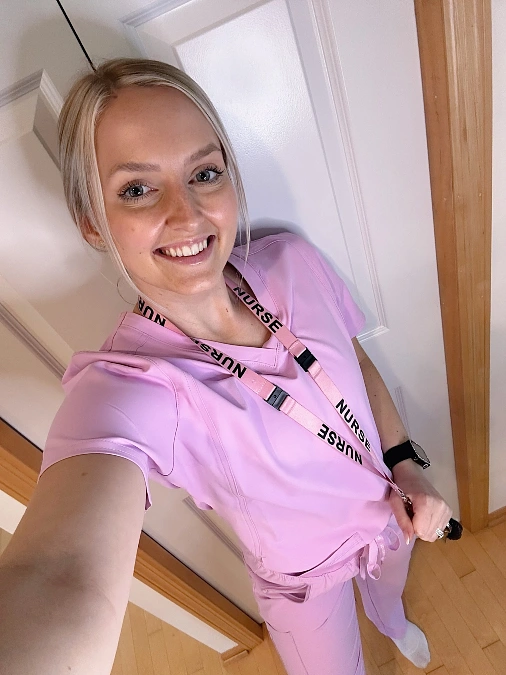 Soft Pink Scrub Set With Nurse Lanyard