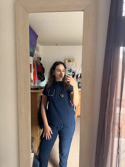 Navy Scrub Set With a Stethoscope