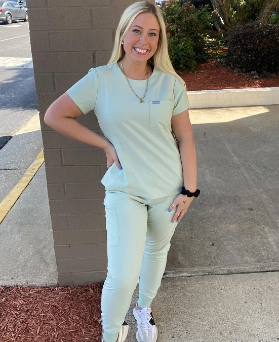 Mint Scrub Set With White Sneakers