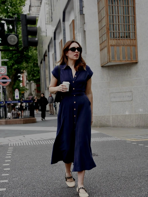 Navy Button Down Midi Dress