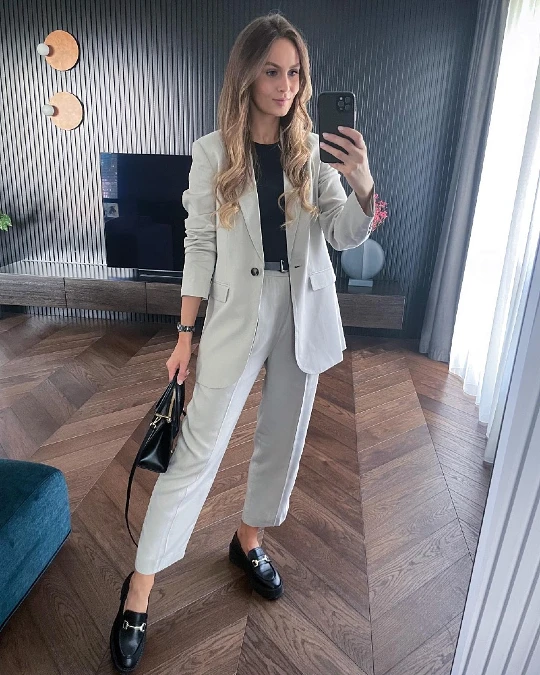 Light Grey Suit and Platform Loafers