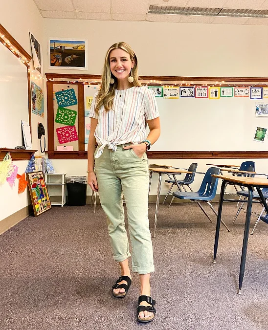 Striped Tie Front Shirt and Olive Pants
