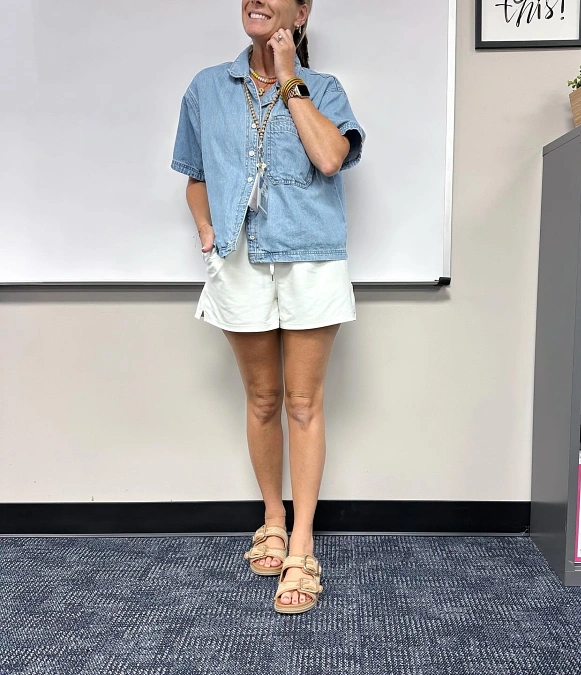 Short Sleeve Denim Button Up and Shorts