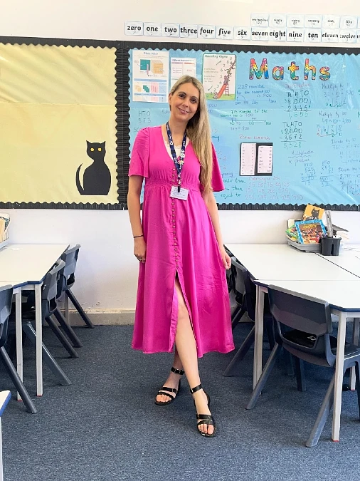 Magenta Button Front Midi Dress