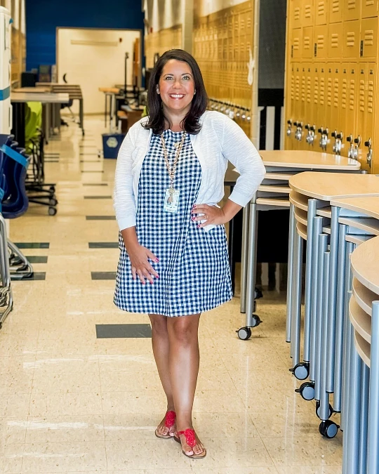 Gingham Shift Dress and Light Cardigan