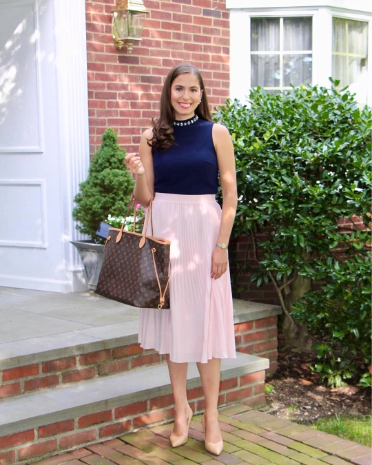 Sleeveless High Neck Top and Pleated Midi Skirt