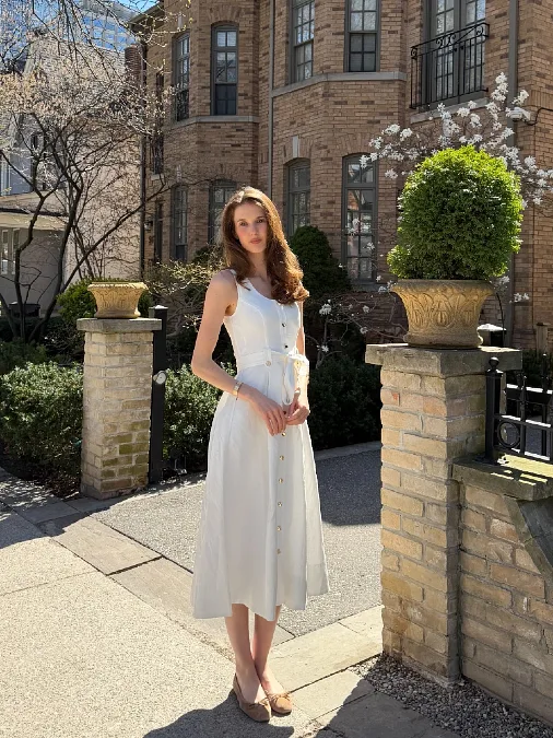 Sleeveless Button Front Midi Dress