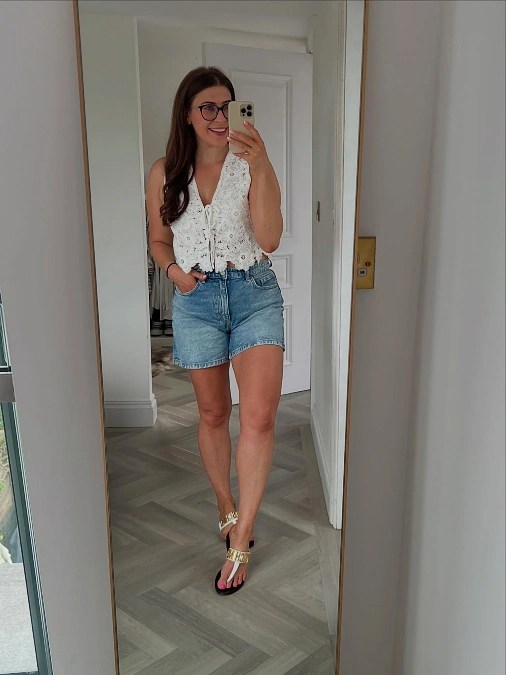 Eyelet Sleeveless Vest and Casual Denim Shorts