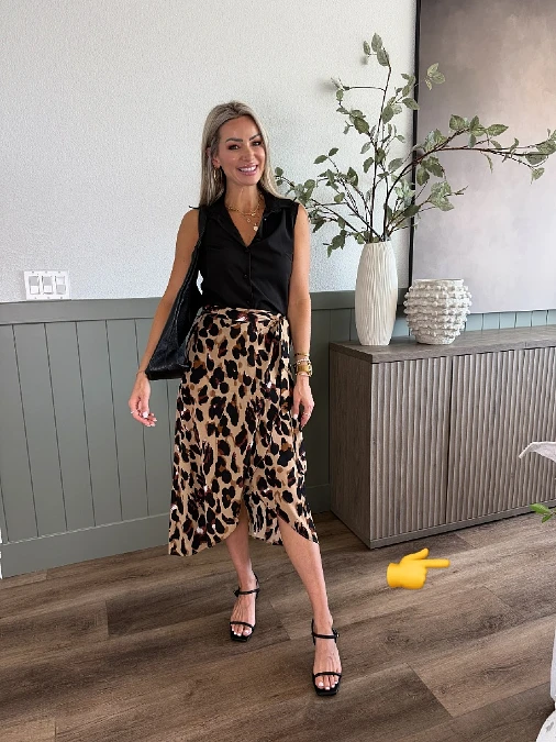  Sleeveless Button Down and Leopard Print Wrap Skirt