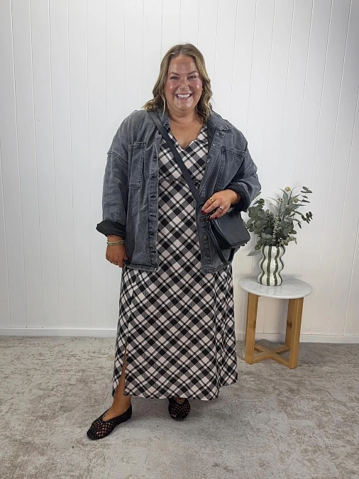 Plaid Maxi Dress and Denim Jacket