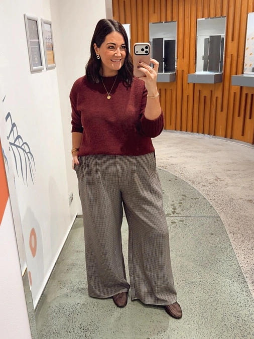 Burgundy Knit and Plaid Trousers