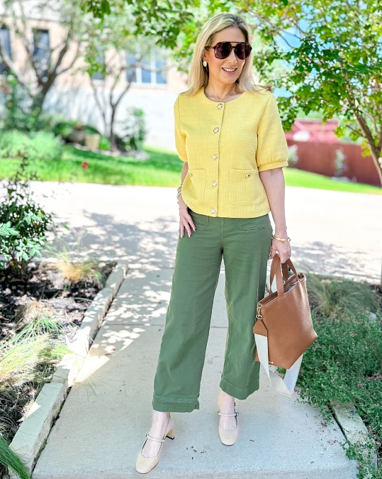 Sunny Yellow Jacket and Olive Pants