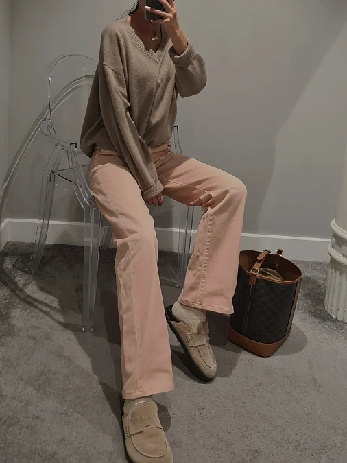 Taupe Knit and Blush Trousers
