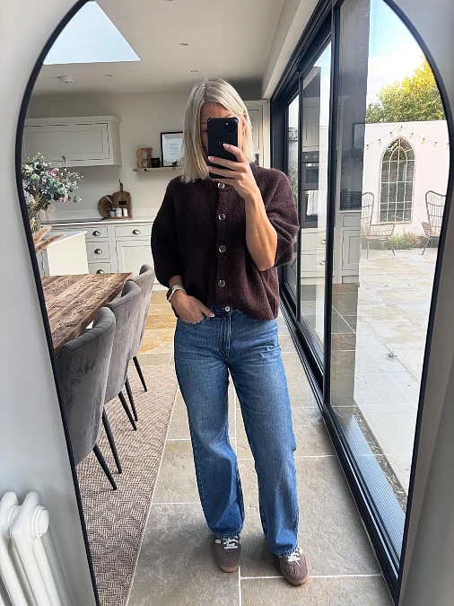 Chocolate Cardigan and Relaxed Denim