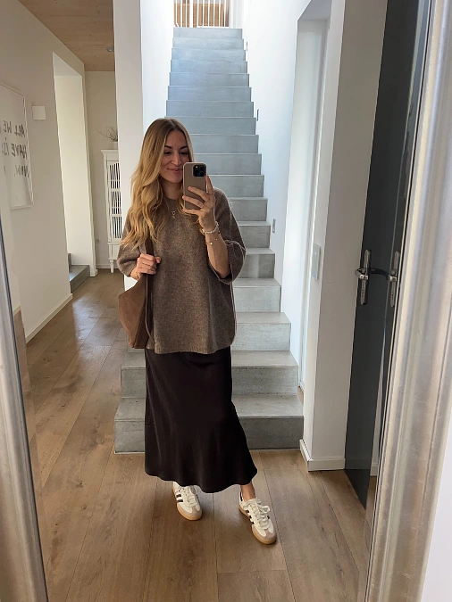 Oversized Knit + Satin Midi Skirt