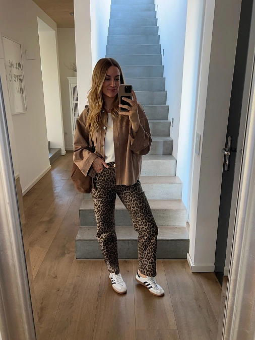 Leopard Trousers and Suede Overshirt