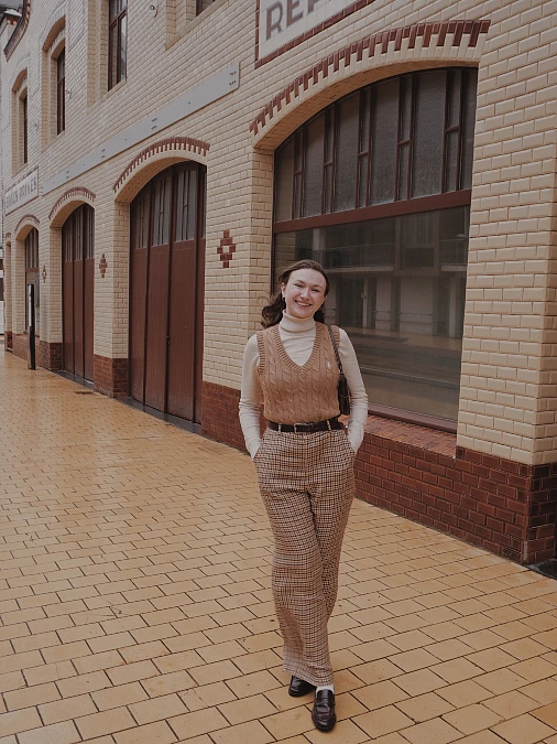 Camel Knit Vest and Plaid Trousers