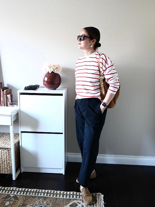 Striped Knit and Navy Trousers