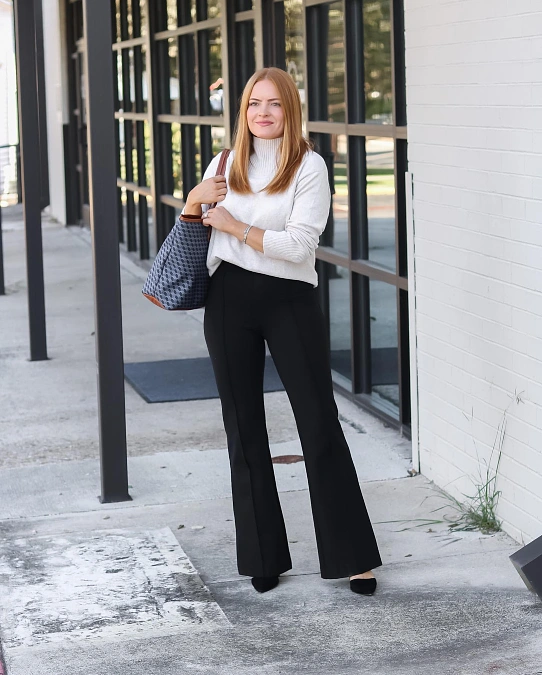 Turtleneck Knit and Flared Trousers