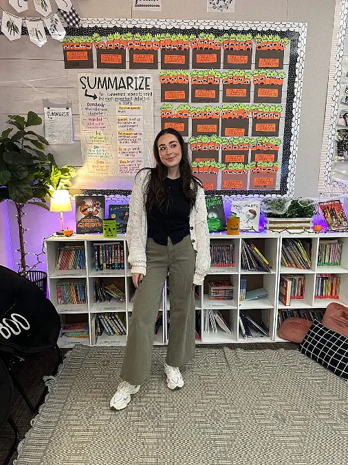 Cream Cardigan and Olive Trousers