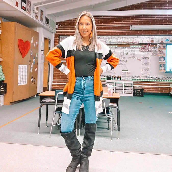 Bold Orange Color-Block Cardigan