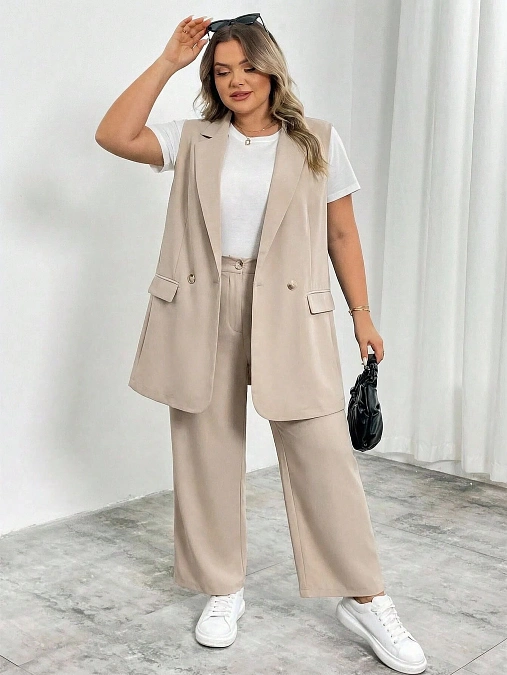 Neutral Vest + Wide-Leg Trousers