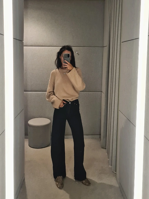 Camel Knit and Wide-Leg Trousers