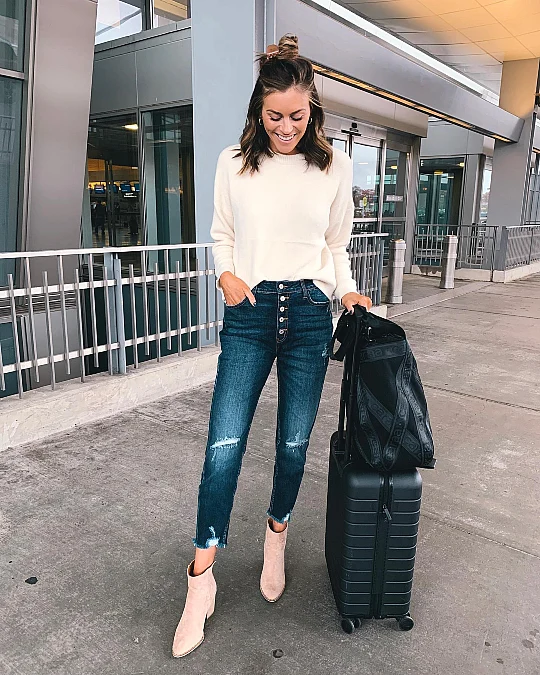 Ivory Sweater + Dark Jeans + Ankle Boots